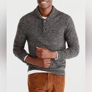 J. Crew Men's Heathered Gray 100% Lambswool Shawl-Collar Sweater - Size S